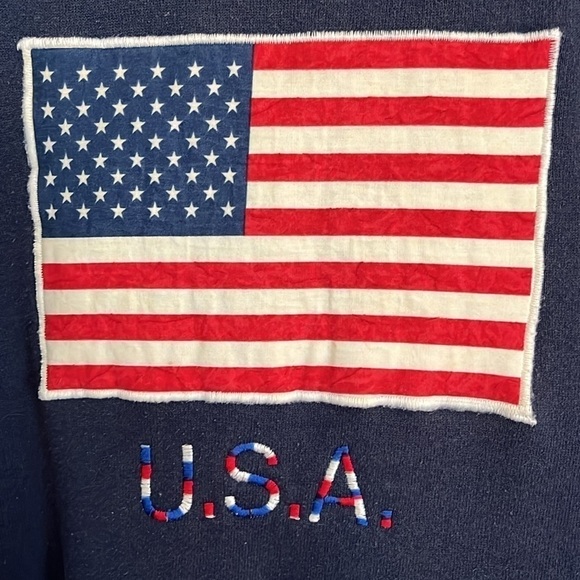 VTG-fruit of a loom-3X-navy blue-USA flag graphic embroidery crewneck sweatshirt - Picture 3 of 11